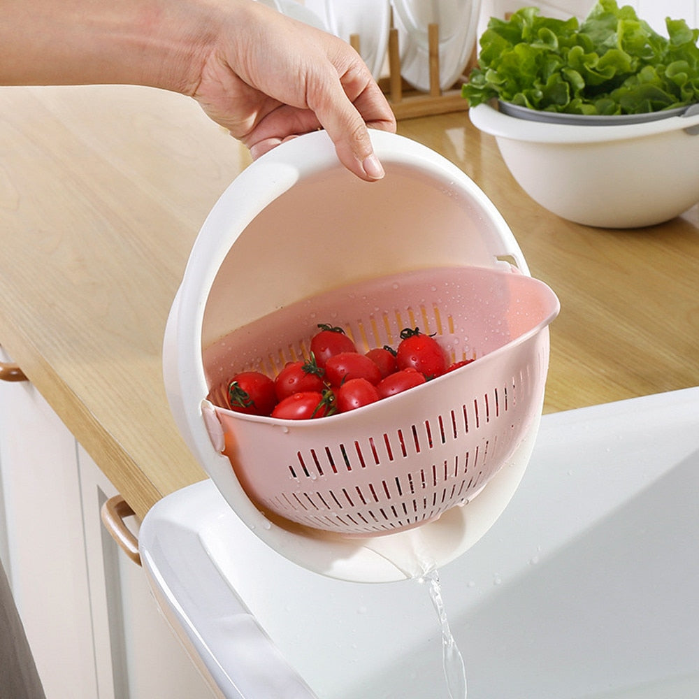 Cesta de drenaje portátil desmontable de doble capa para limpieza de frutas y verduras, fideos de arroz lavados