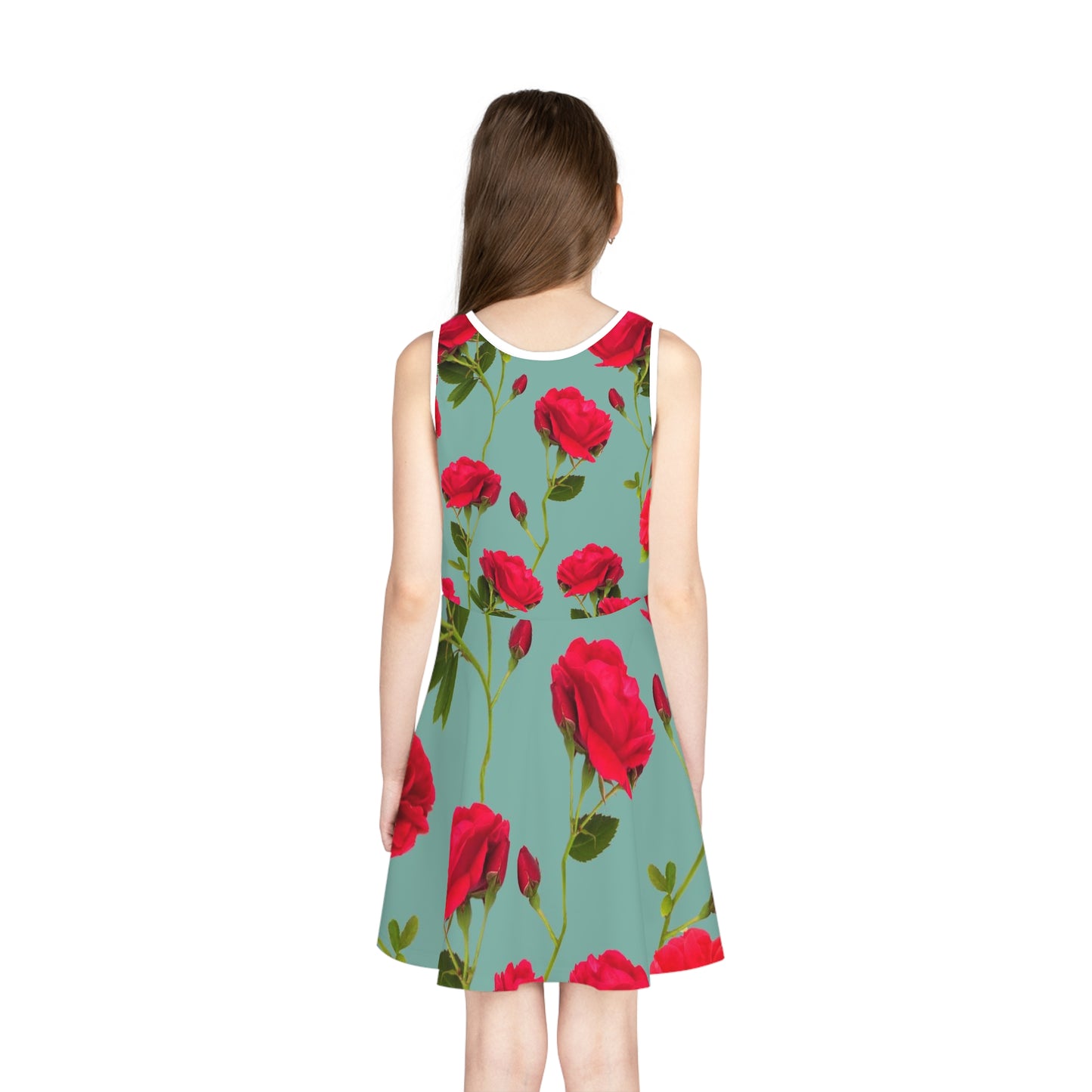 Red Flowers and blue - Inovax Girl's Sleeveless Sundress