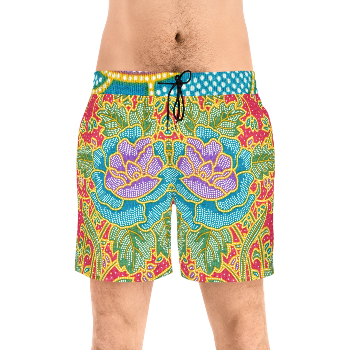 Fleurs vertes et rouges - Short de bain mi-long pour homme Inovax