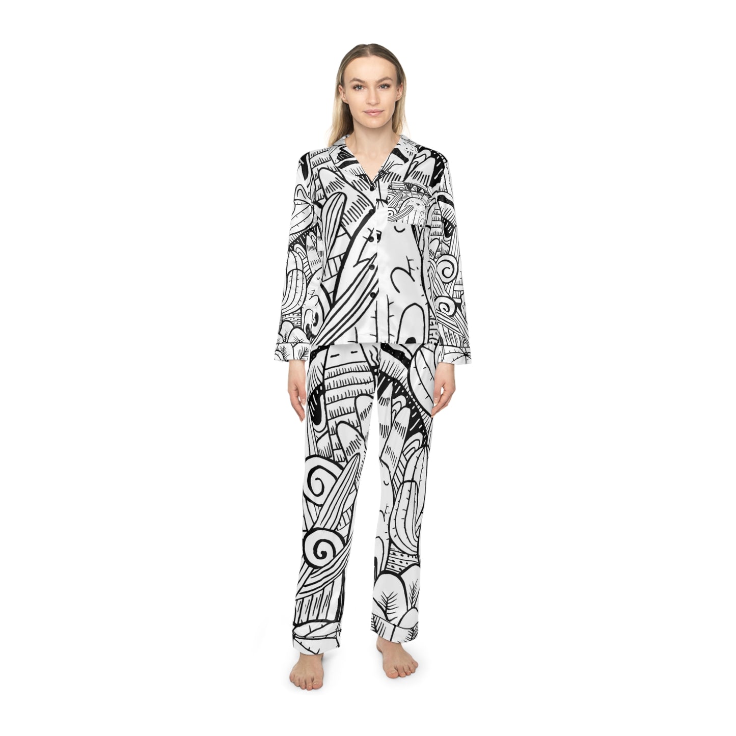 Doodle Cactus - Inovax Women's Satin Pajamas