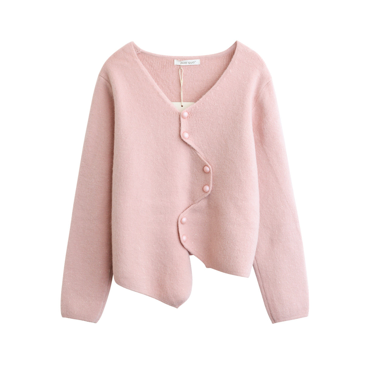 Pull en tricot à col en V irrégulier pour femme, pull pelucheux, vêtements d'extérieur en tricot ample et pelucheux pour femme, cardigan côtelé tricoté à la main, vêtements de printemps