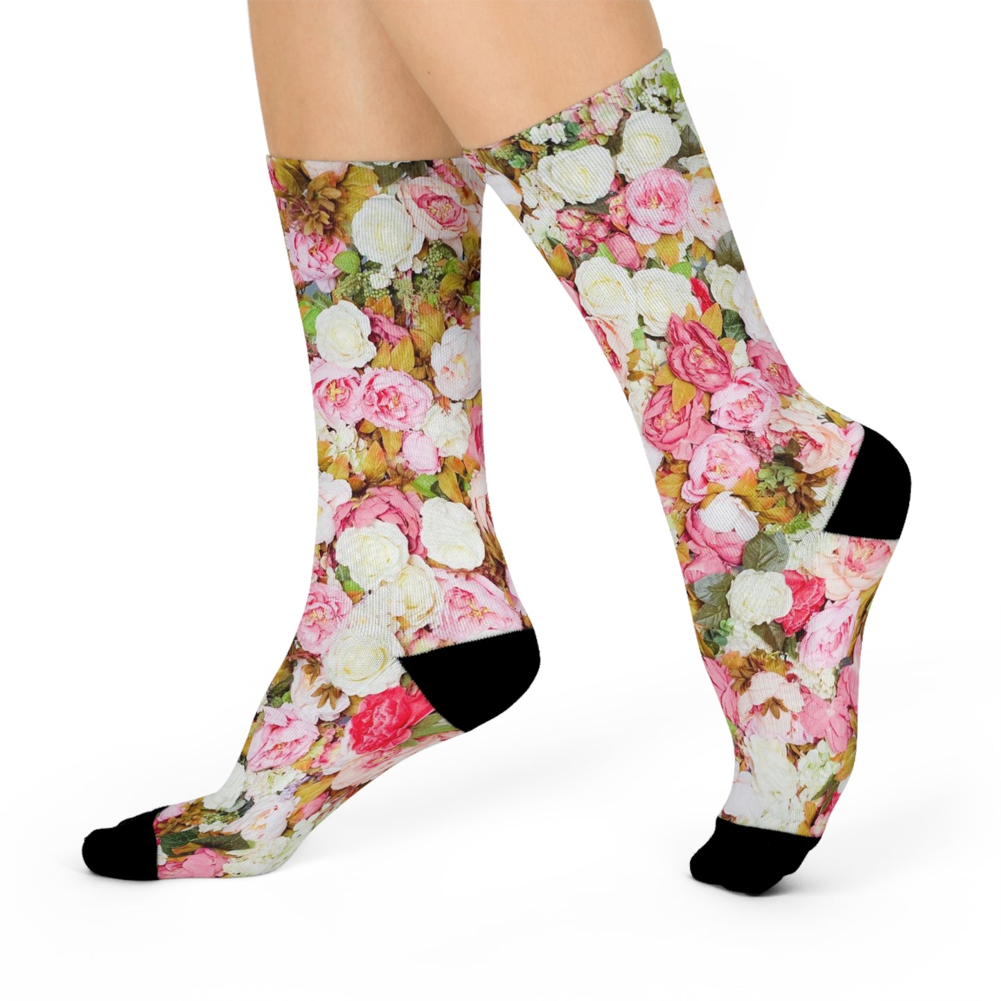 Pink Flowers - Inovax Cushioned Crew Socks