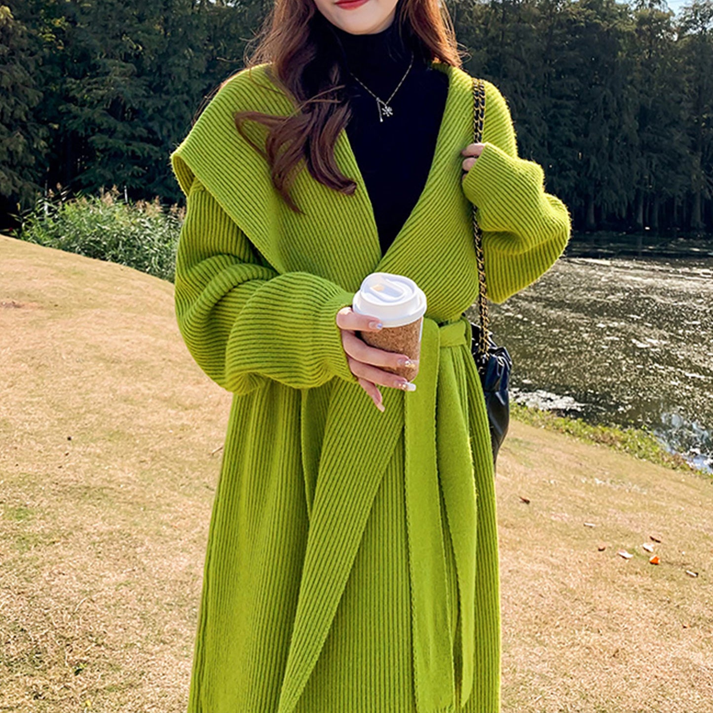 Suéter de lana de alpaca verde, abrigo, cárdigan de punto suelto y grueso, prendas de punto hechas a mano, ropa tejida a mano, ropa de mujer