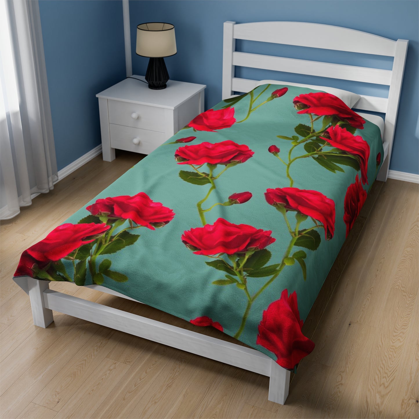 Red Flowers and blue - Inovax Velveteen Plush Blanket