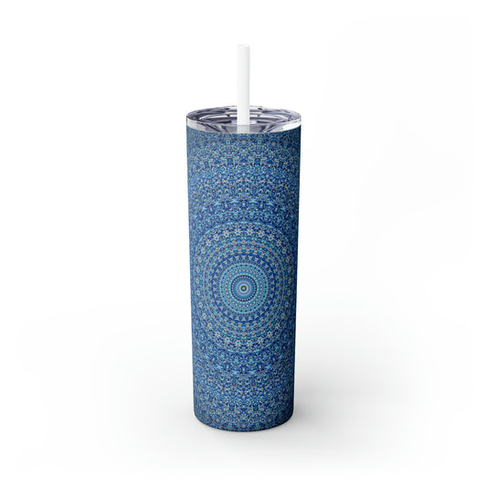 Mandala azul - Vaso delgado con pajita Inovax Maars® de 20 oz