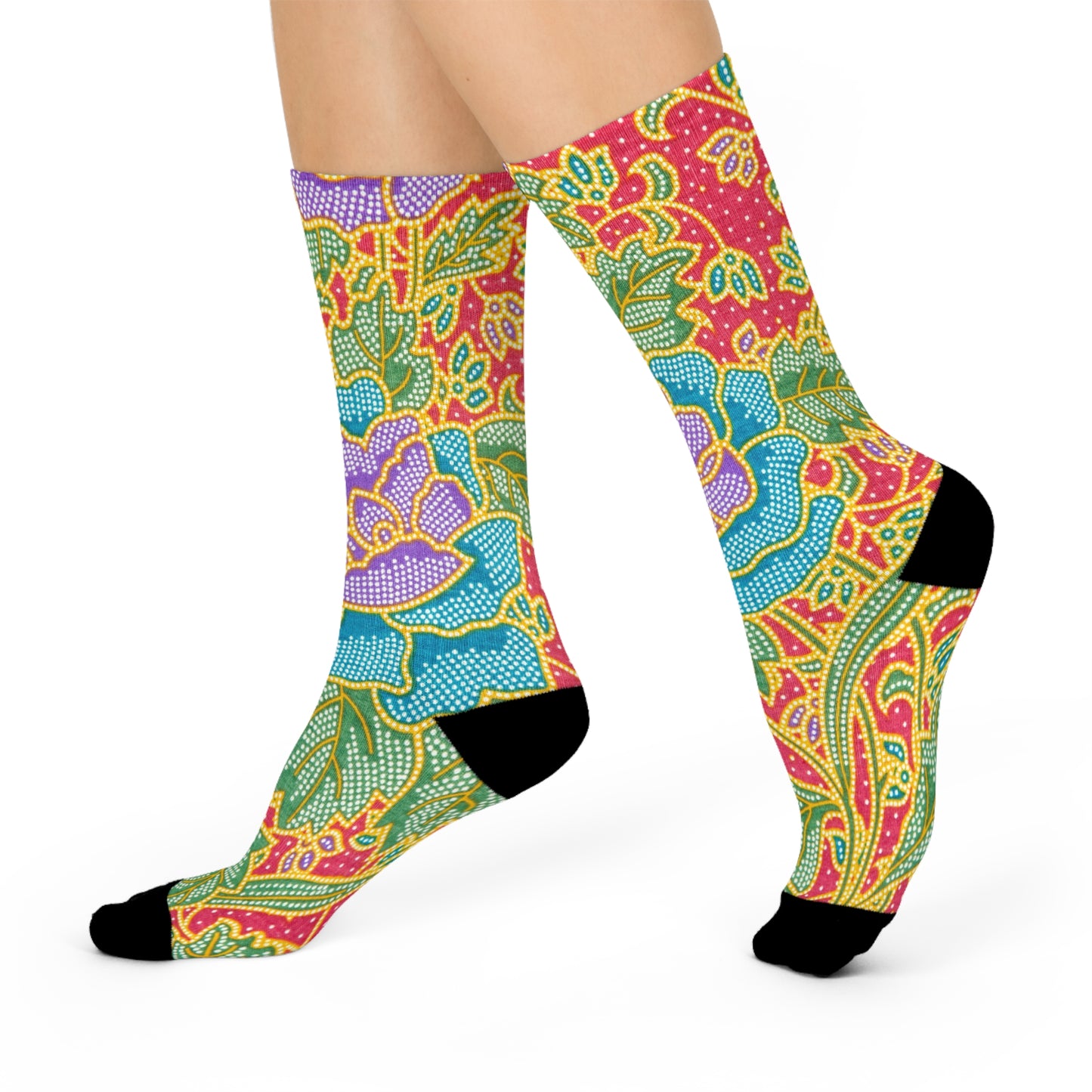 Green and red flowers - Inovax Cushioned Crew Socks