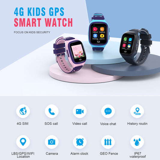 Reloj inteligente para estudiantes con cerca electrónica SOS y videollamada con posicionamiento GPS para niños 4G