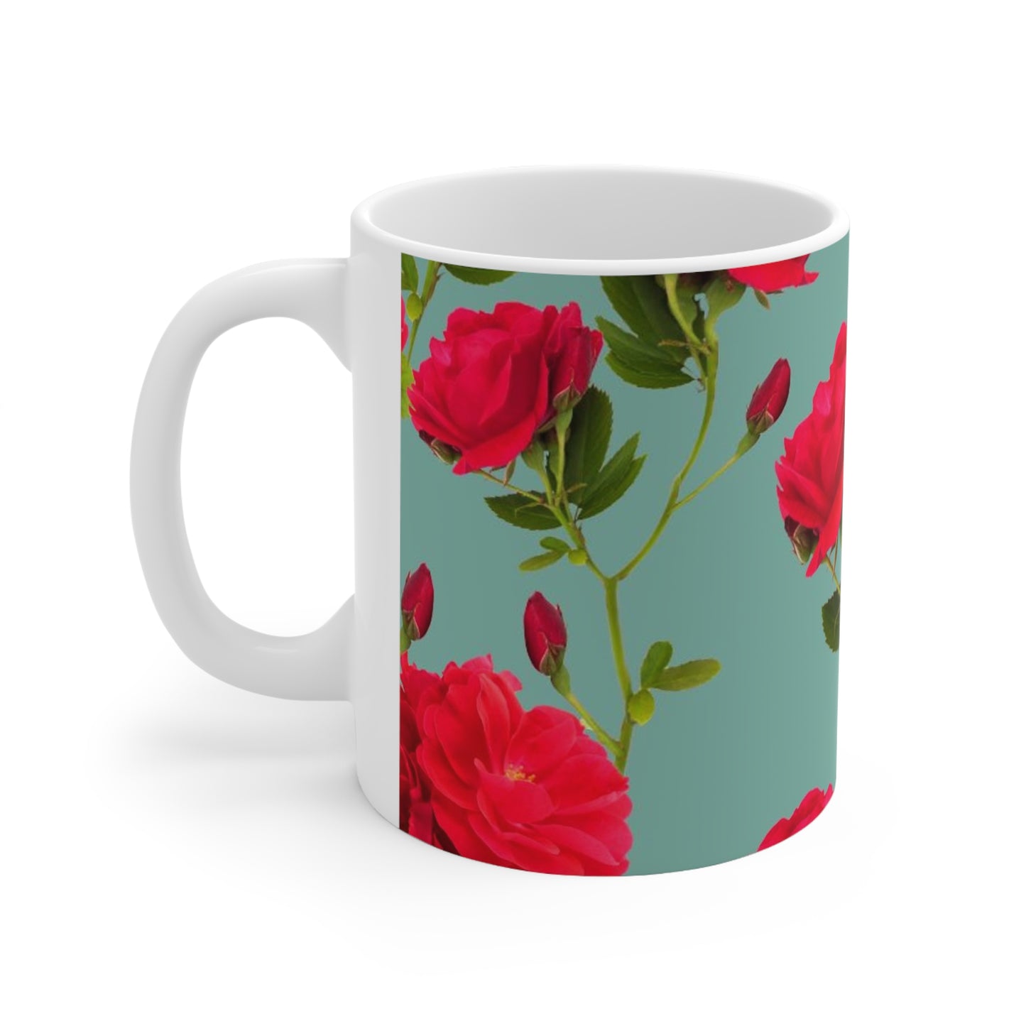 Red Flowers and blue - Inovax Ceramic Mug 11oz