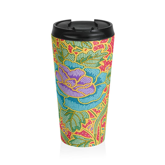Green and red flowers - Inovax Stainless Steel Travel Mug