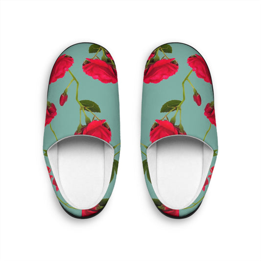 Red Flowers and blue - Inovax Women's Indoor Slippers