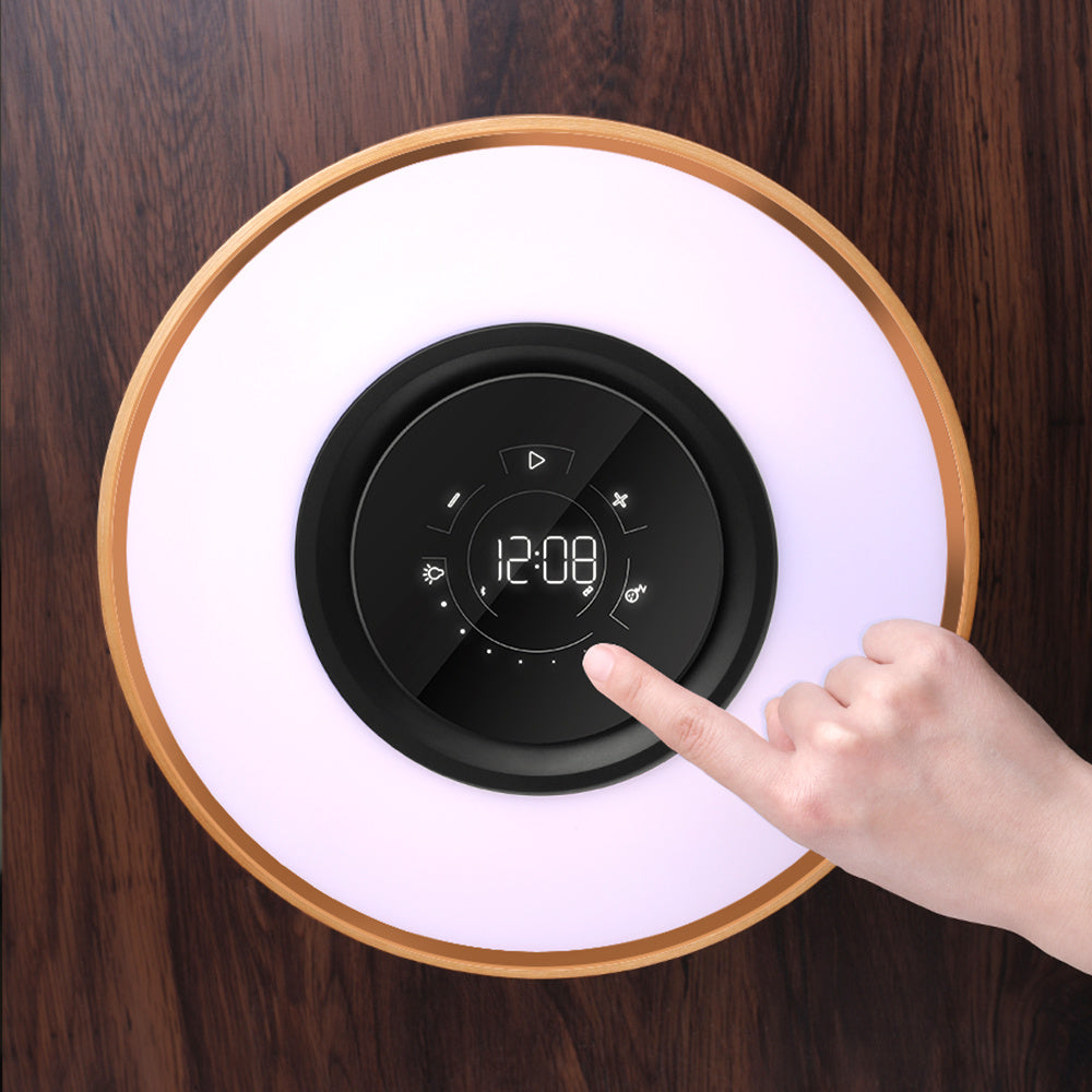 Altavoz redondo inteligente con Bluetooth para música, lámpara de cama con WiFi, árbol circular de luz Led, carga inalámbrica para sala de estar