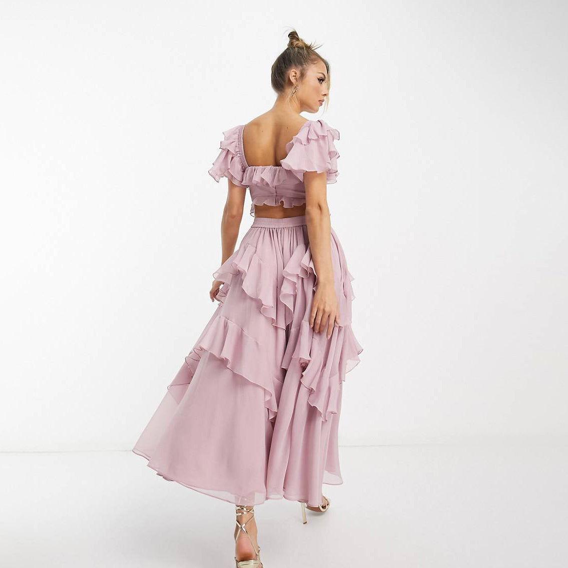 Robe longue à volants, manches courtes, mode, dos nu, col carré, vêtements de fête, été