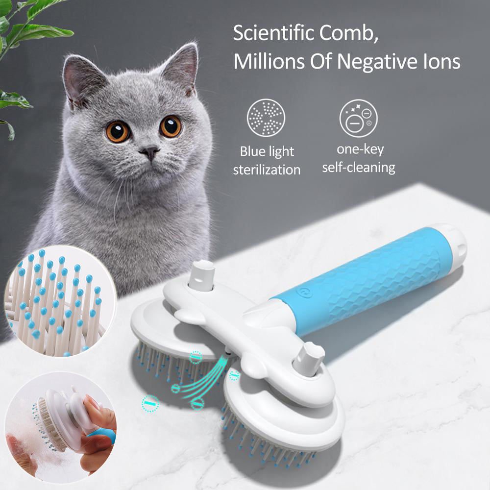 Brosse pour animaux de compagnie, Double tête, Ion négatif, un bouton, autonettoyante, épilation pour chiens et chats, produits pour animaux de compagnie