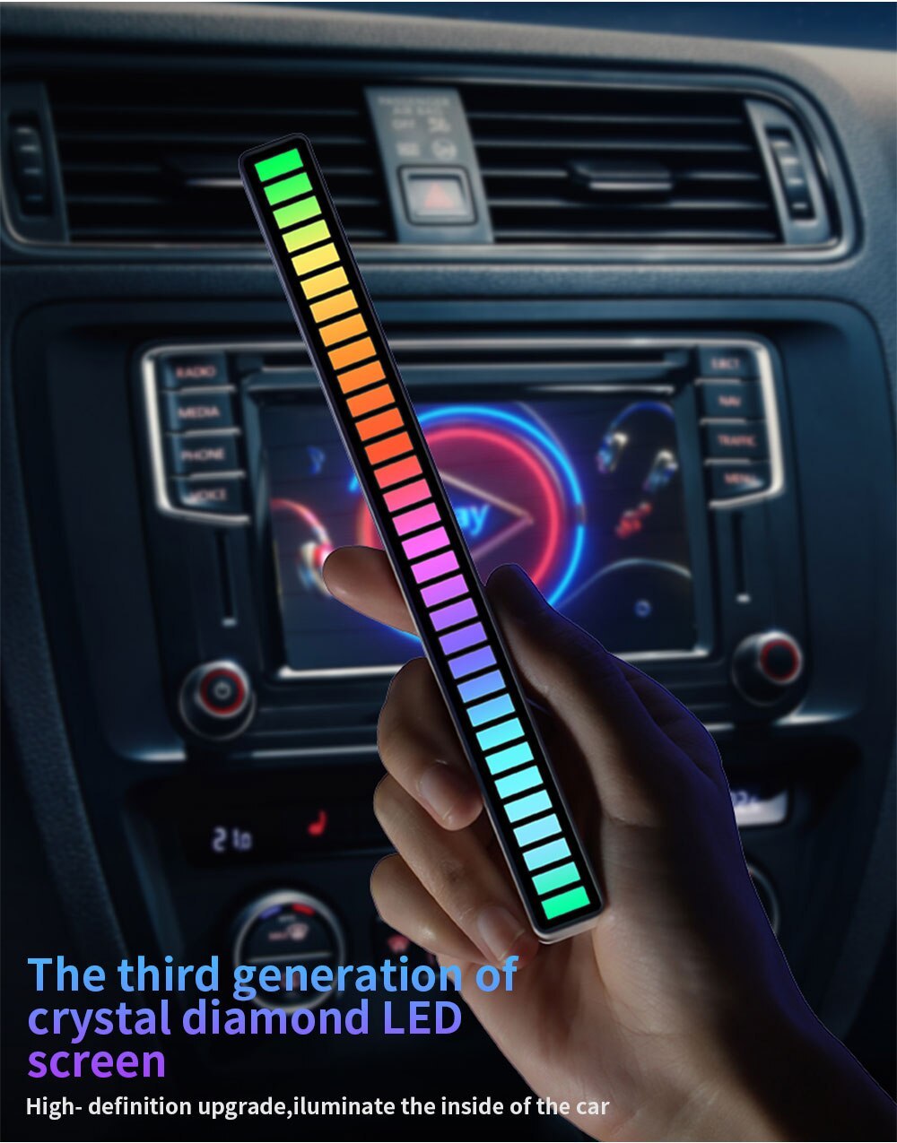 RGB Lamp 32LED Strip Lights Pickup Light Sound Control Lamp Ambient Light Smart APP Control Music Rhythm For Game Desktop Light