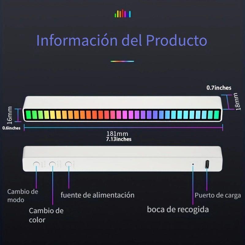 RGB Lamp 32LED Strip Lights Pickup Light Sound Control Lamp Ambient Light Smart APP Control Music Rhythm For Game Desktop Light