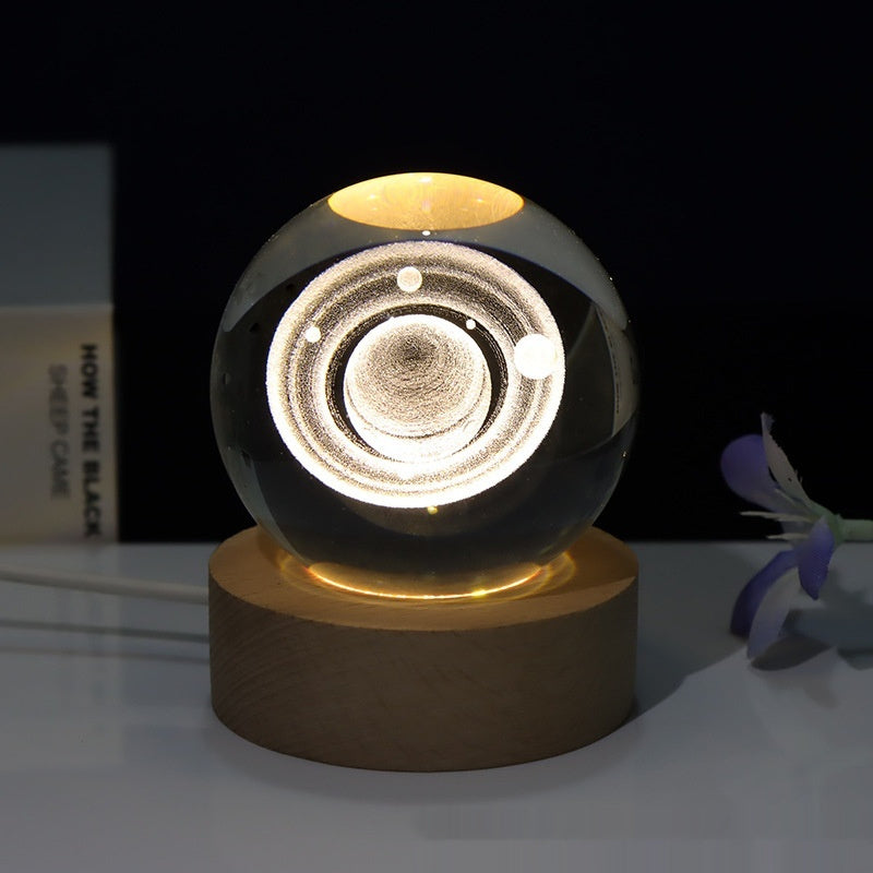 Creative 3D Laser Carved Crystal Ball Bedroom Small Night Lamp