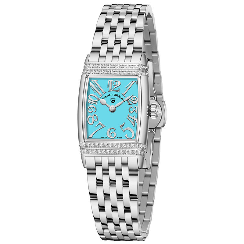 Montre à quartz carrée à cadran de coquille de mode pour femmes avec diamants