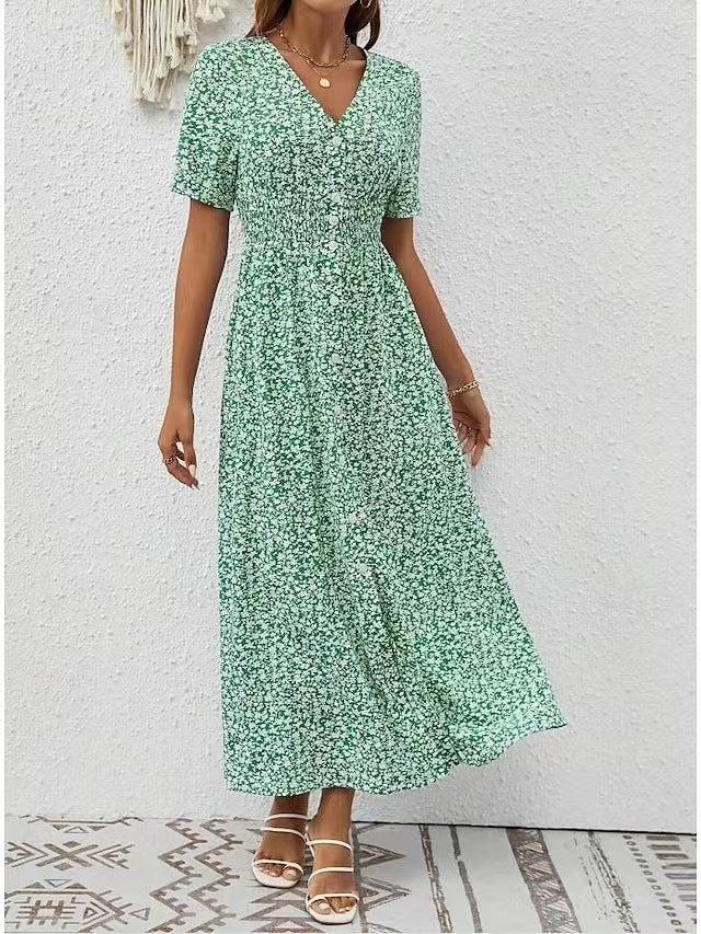 Robe fendue à manches courtes et col en v pour femmes, nouvelle collection d'été