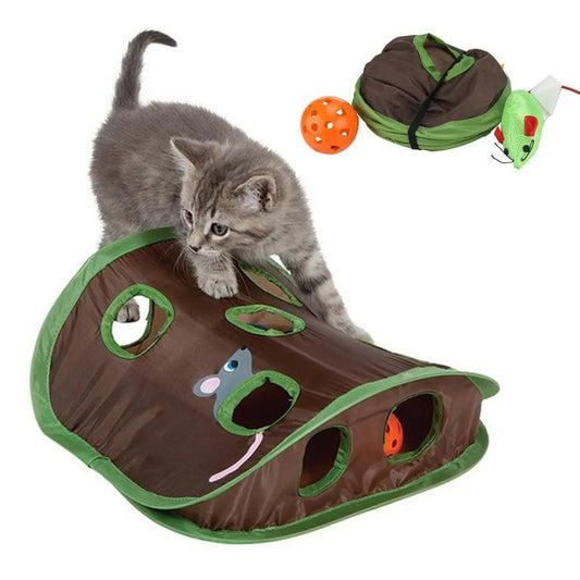 Jeu de cache-cache interactif pour chat mignon, Tunnel à 9 trous, souris, chasse, jouet d'intelligence, trou caché, chaton, jouets pliables