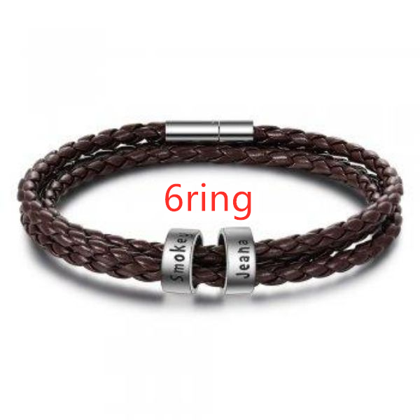 Pulsera de cuero genuino trenzada personalizada para hombre, cuentas personalizadas de acero inoxidable, pulsera con dijes de nombre para hombres con apellidos