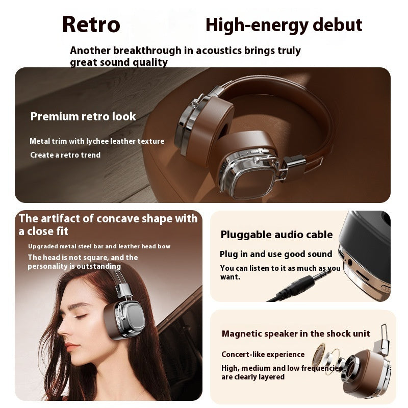 Auriculares inalámbricos retro con refuerzo de graves dinámicos montados en la cabeza Bluetooth 5.3