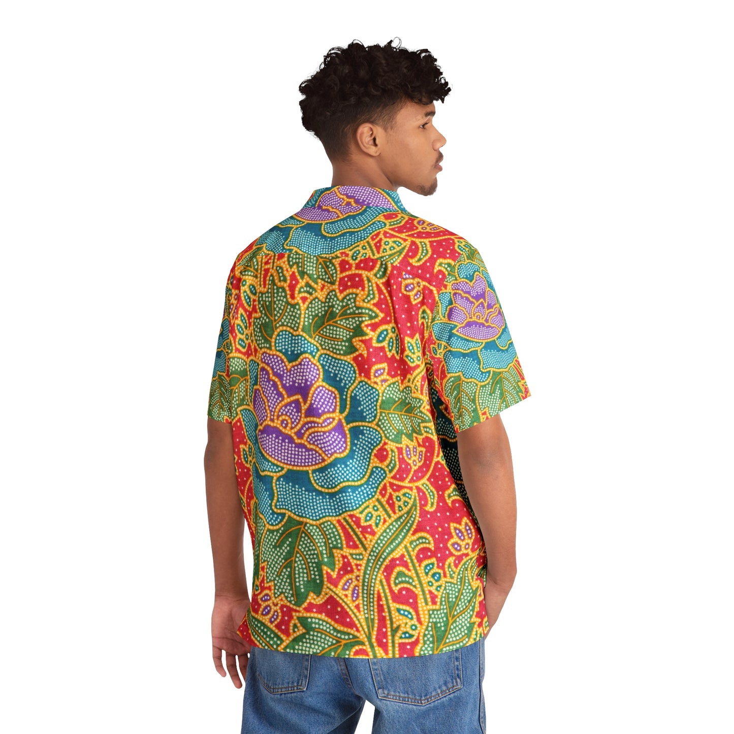 Flores verdes y rojas - Camisa hawaiana hombre Inovax