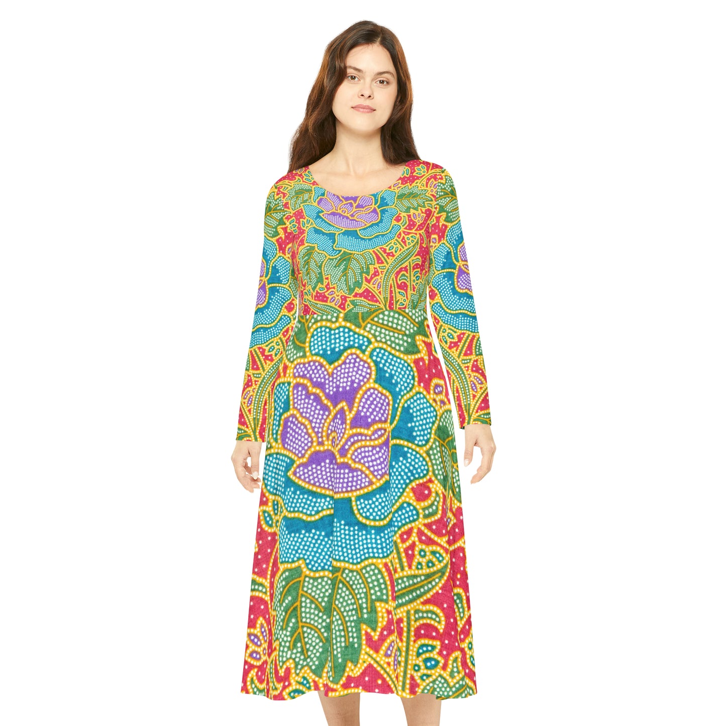 Green and red flowers - Inovax Women's Long Sleeve Dance Dress