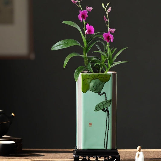 Creative Purple Sand Orchid Flower Pot Meiqing Square Retro Basin Indoor Home Decoration With Support