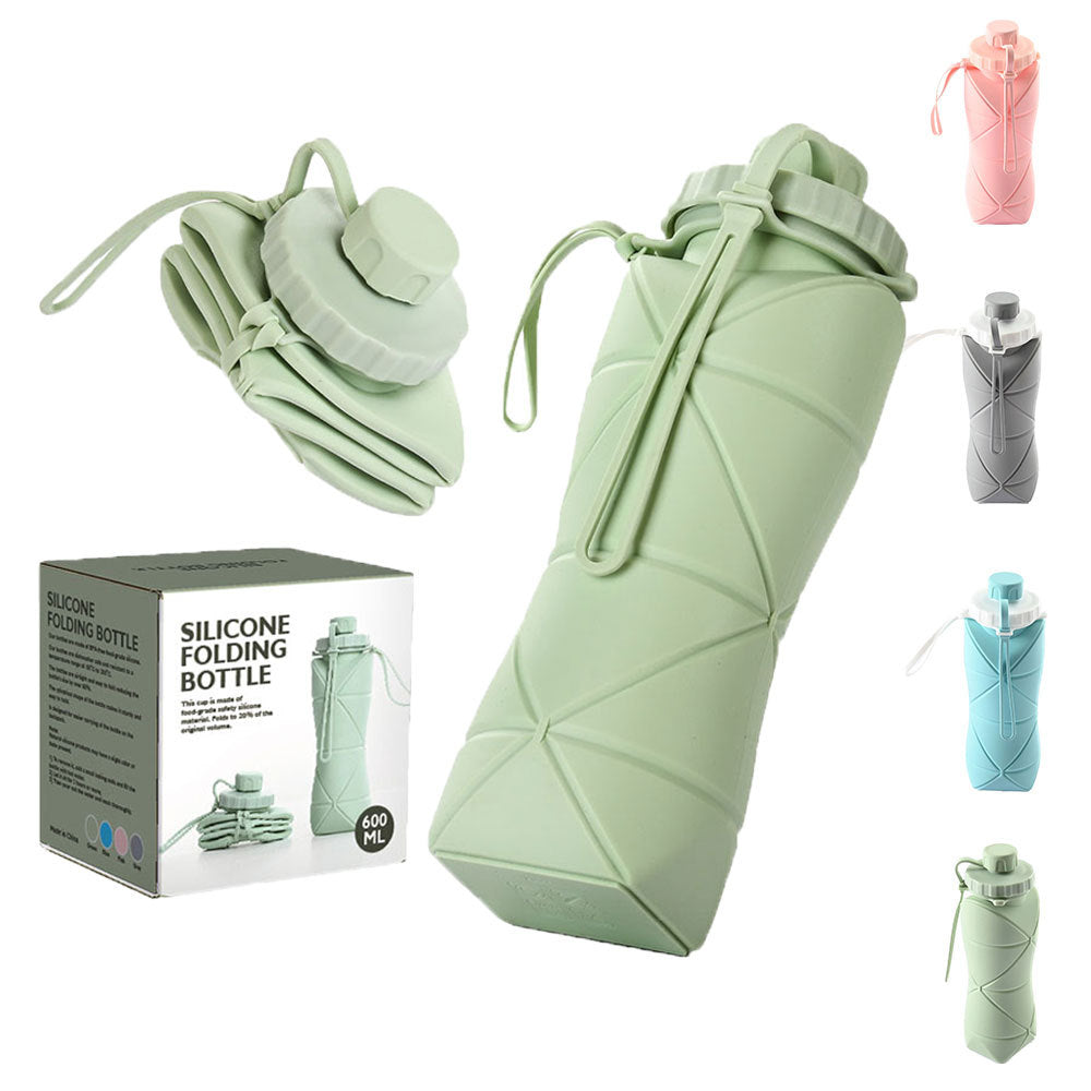 Bouteille d'eau pliante en Silicone de 600ml, bouteille d'eau de sport, voyage en plein air, tasse d'eau Portable, course à pied, équitation, Camping, randonnée, bouilloire