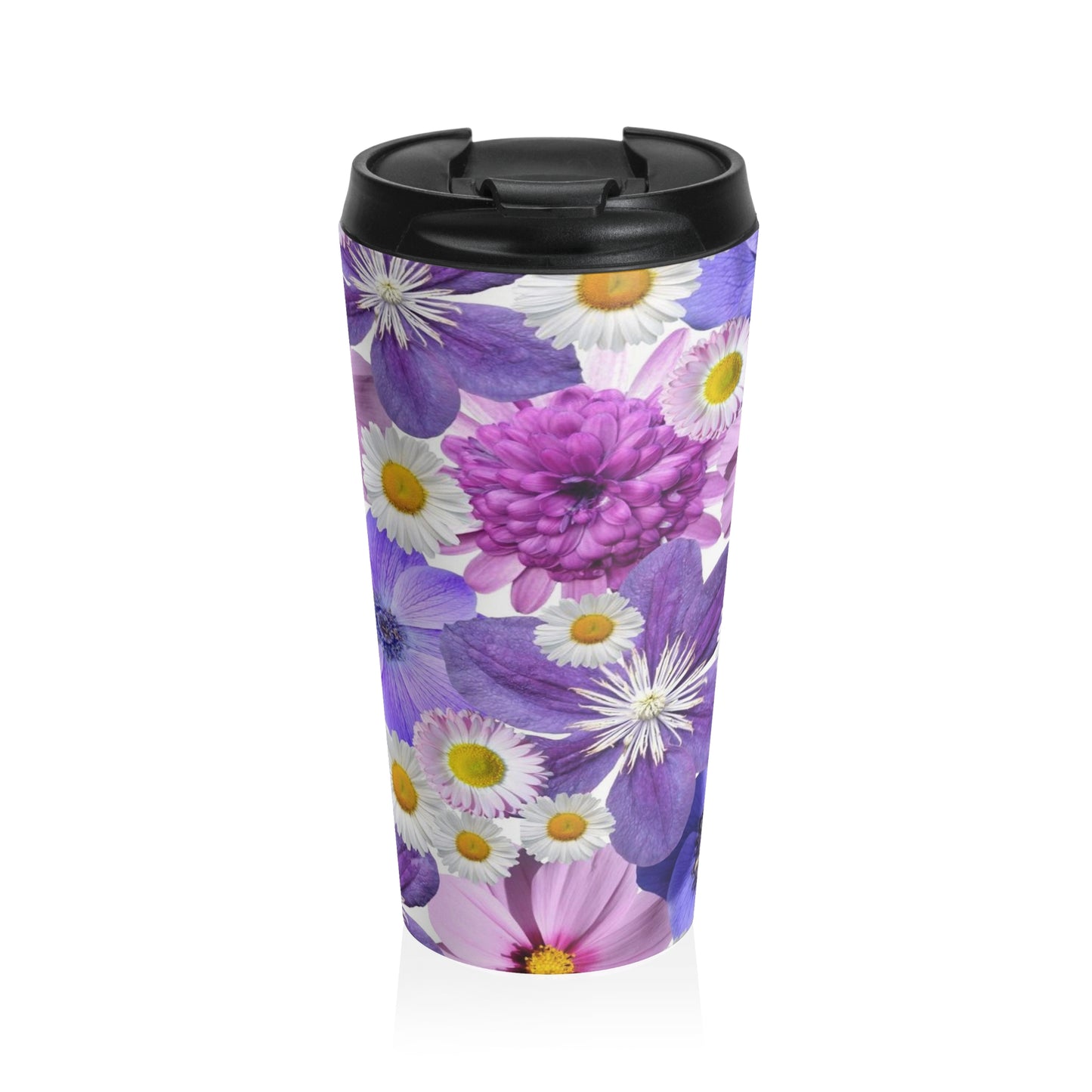 Purple Flowers - Inovax Stainless Steel Travel Mug