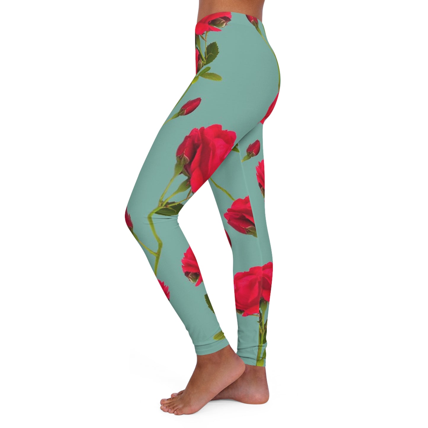 Flores rojas y azules - Leggings de spandex para mujer Inovax