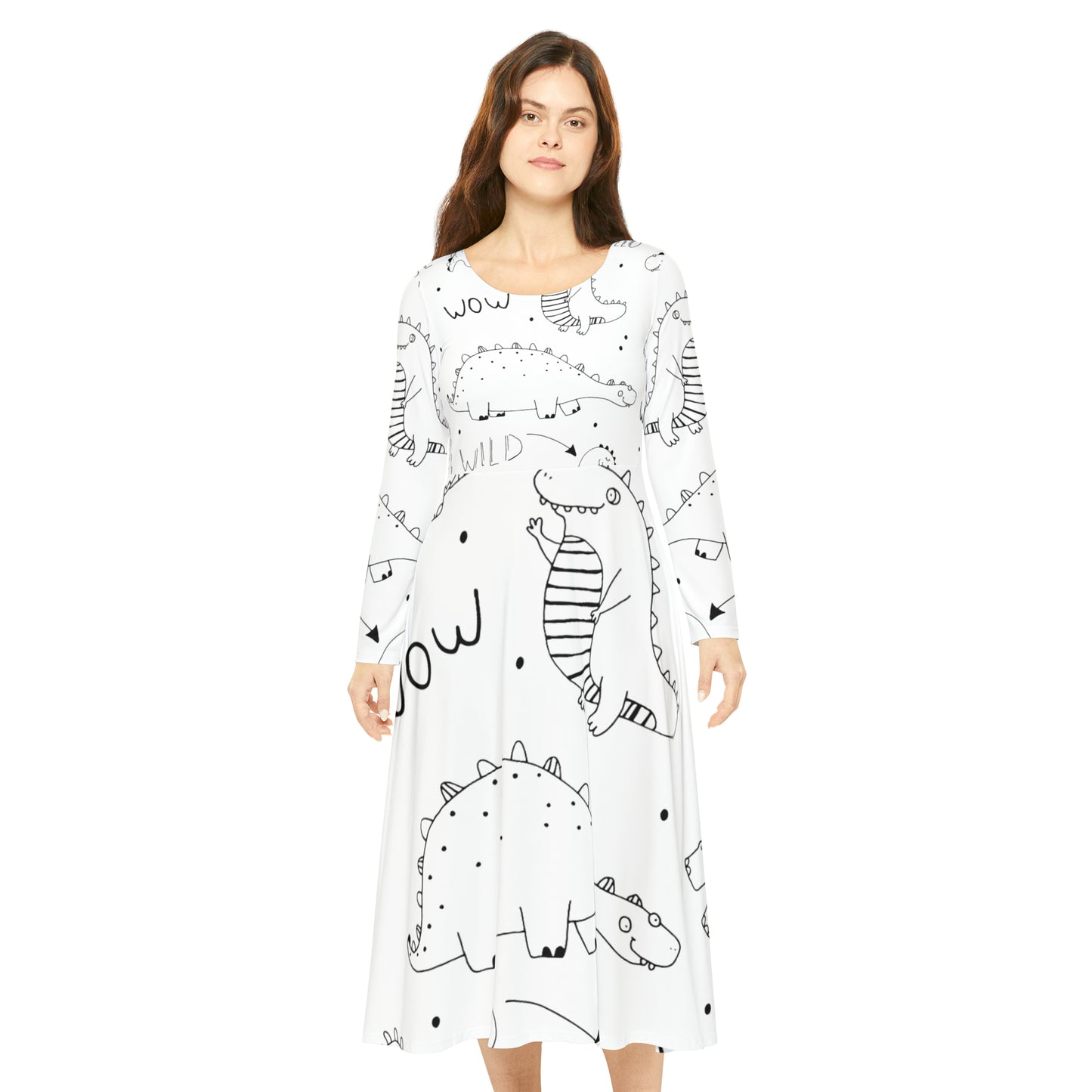 Doodle Dinosours - Inovax Women's Long Sleeve Dance Dress