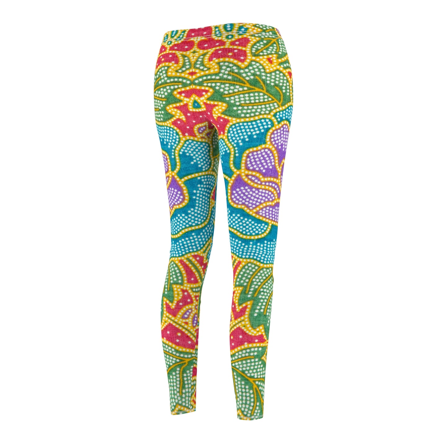 Flores verdes y rojas - Leggings Casual Inovax corte y costura mujer