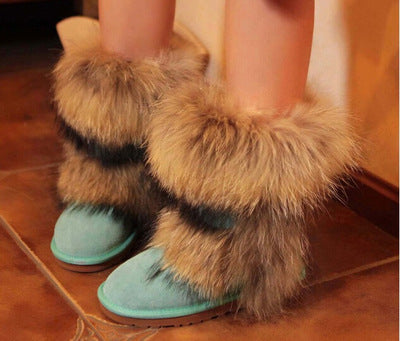 Women's Winter Mid-calf Fox Fur Snow Boots