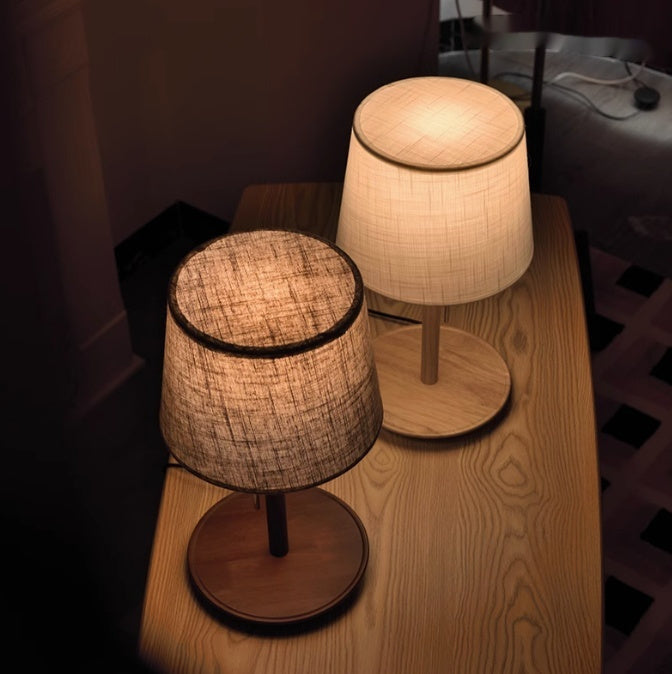 Lampe de chevet avec abat-jour en bois massif de noyer