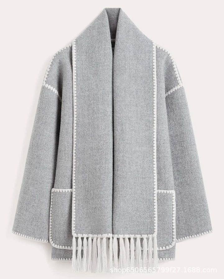 Manteau en laine épais pour femmes, avec écharpe, pompon, veste ample, décontractée, bureau, Streetwear, automne et hiver