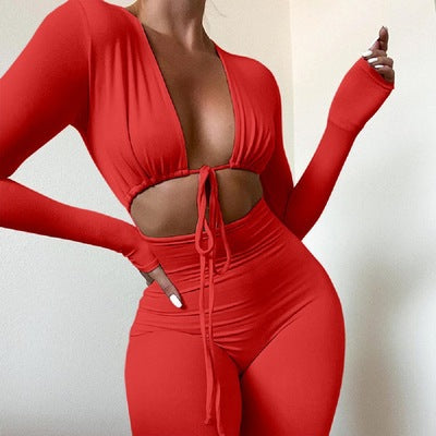 Women's Lace-up Cutout Long Sleeve Slim Fit Bodysuit