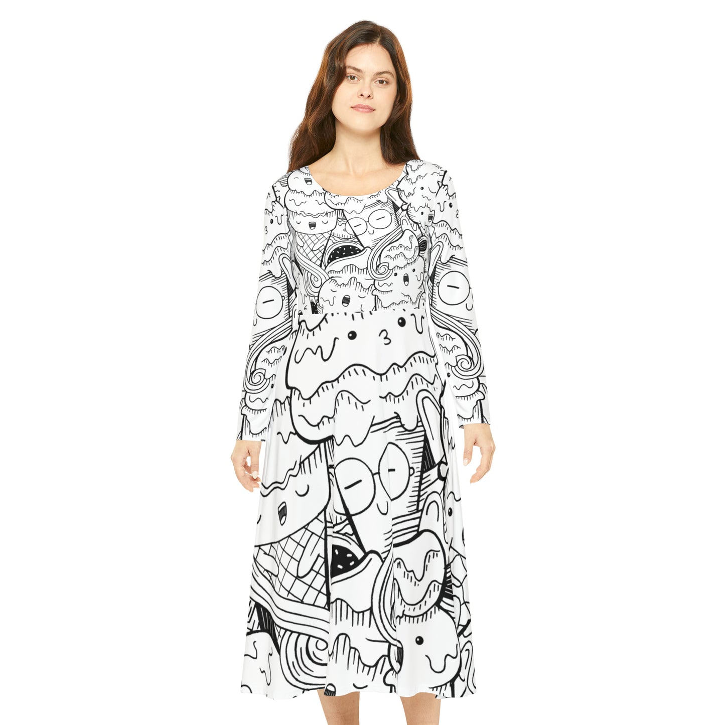 Doodle Icecream - Inovax Women's Long Sleeve Dance Dress