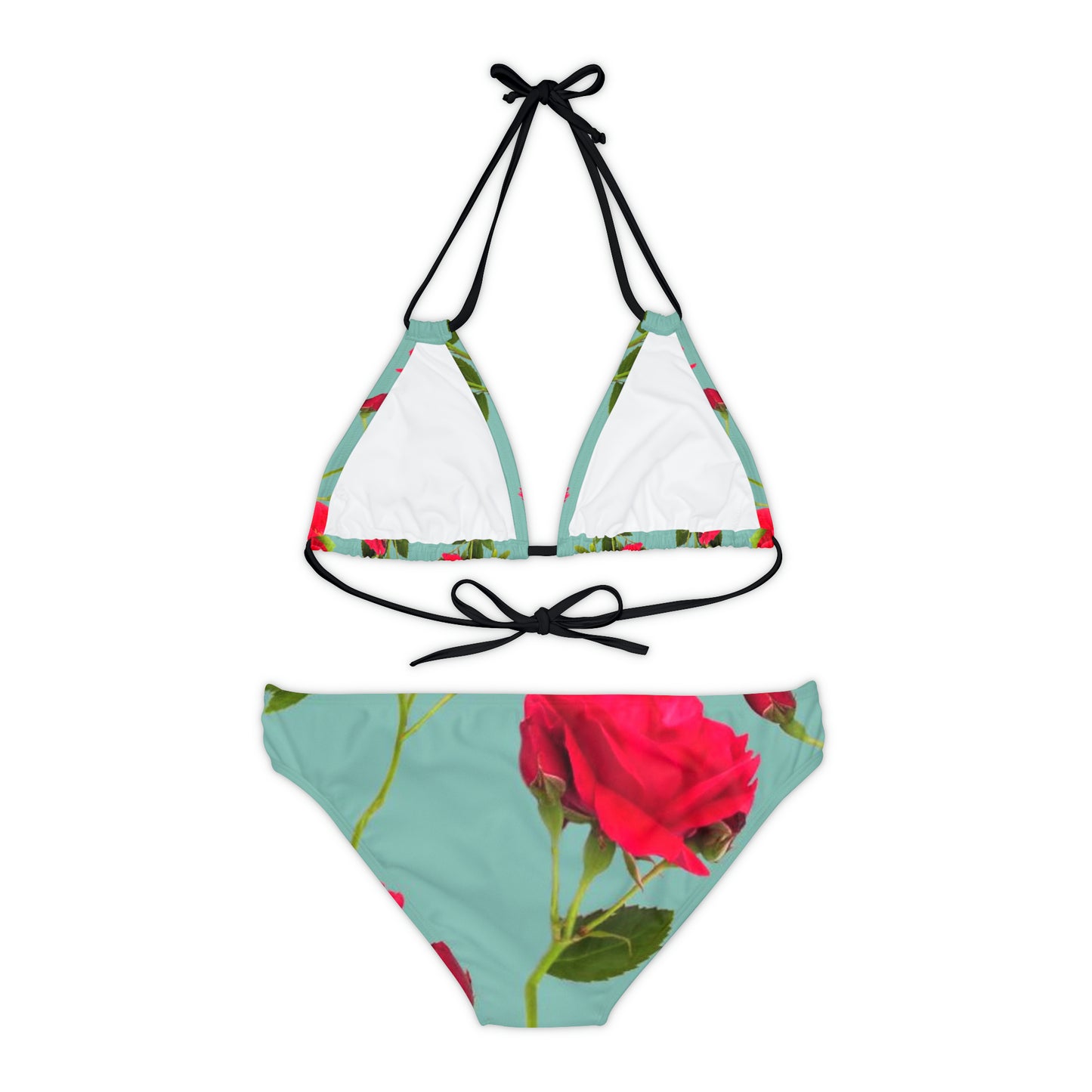 Flores rojas y azul - Conjunto de bikini de tiras Inovax