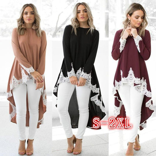 Long Skirt Irregular Lace Stitching Long Sleeve Dress