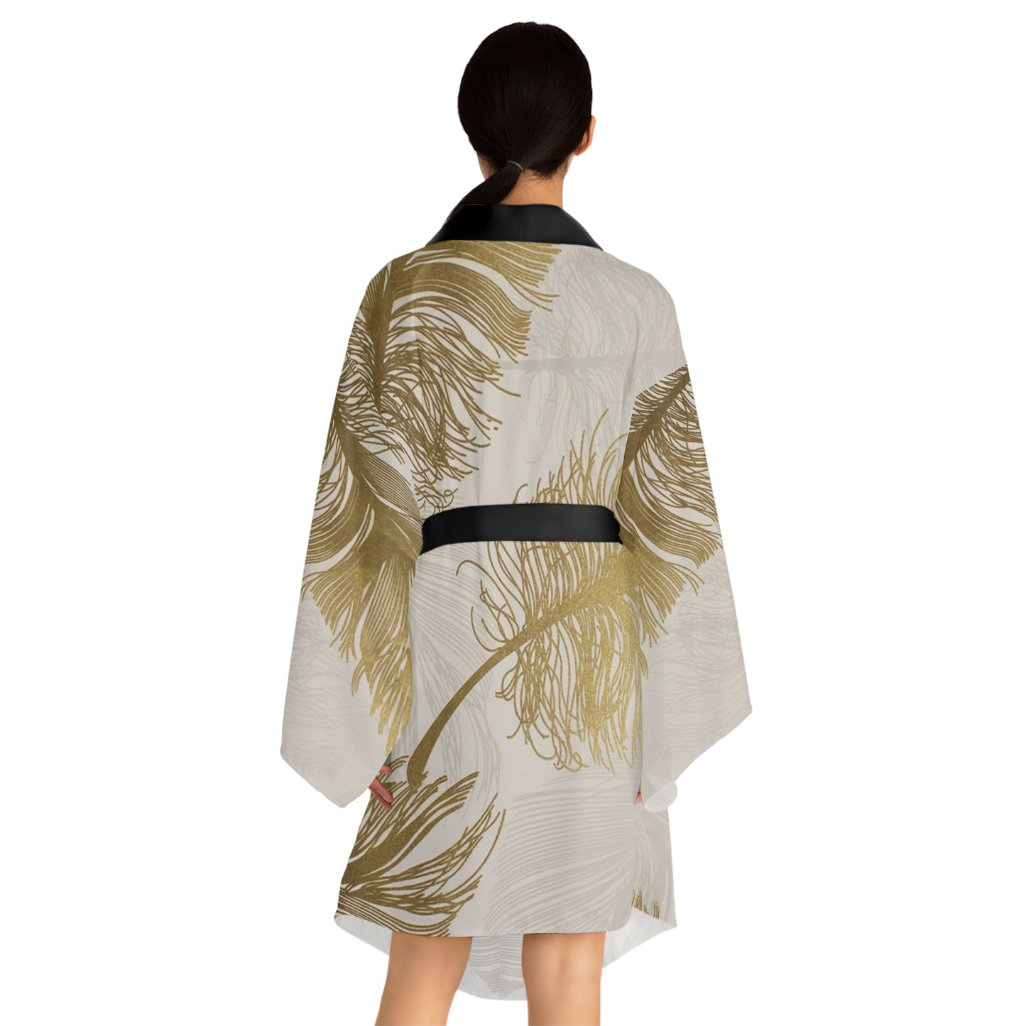 Plumes dorées - Robe kimono à manches longues Inovax