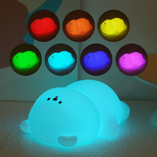 Timing Three-gear Dimming Magic Color RGB Switching Soft Eye Protection With Sleeping Lying Flat Bear Small Night Lamp