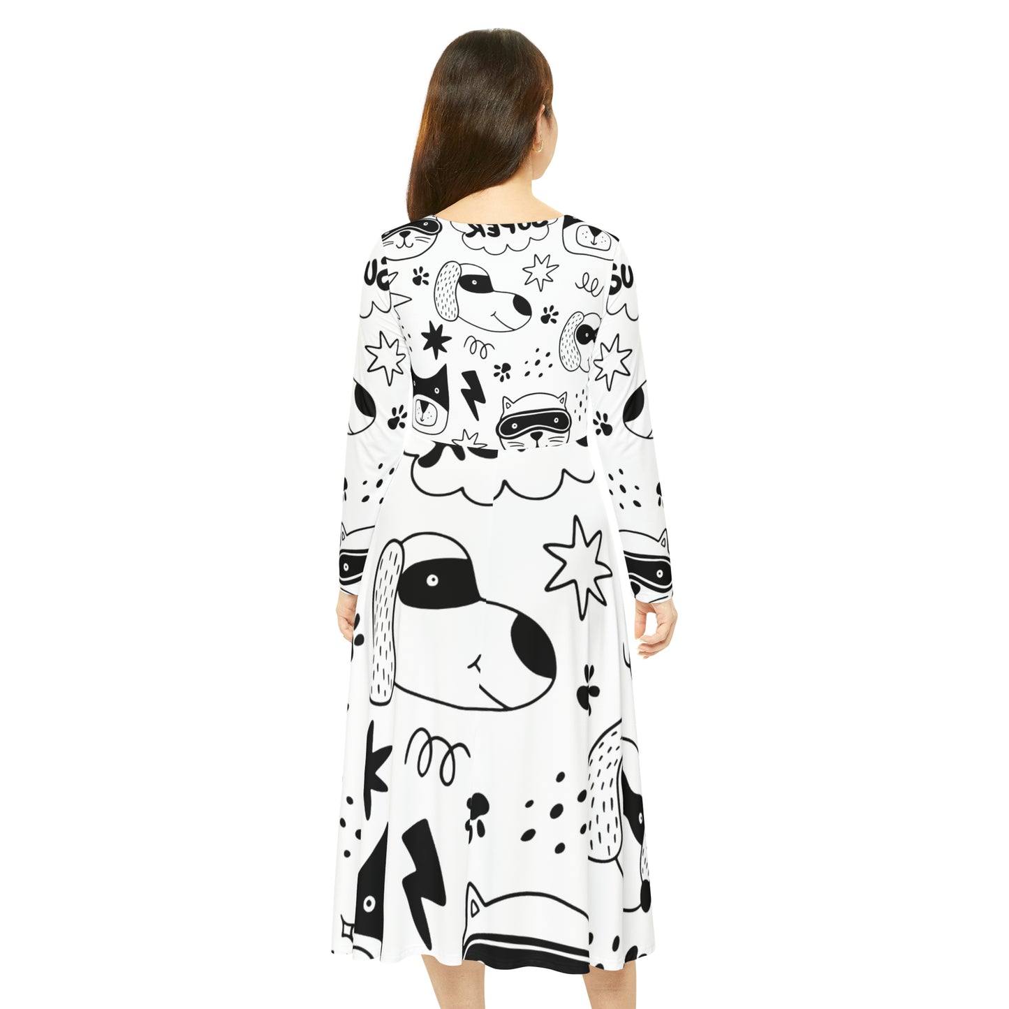 Doodle Dogs & Cats - Inovax Women's Long Sleeve Dance Dress