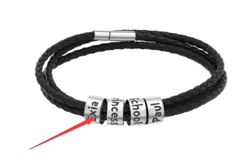 Pulsera de cuero genuino trenzada personalizada para hombre, cuentas personalizadas de acero inoxidable, pulsera con dijes de nombre para hombres con apellidos