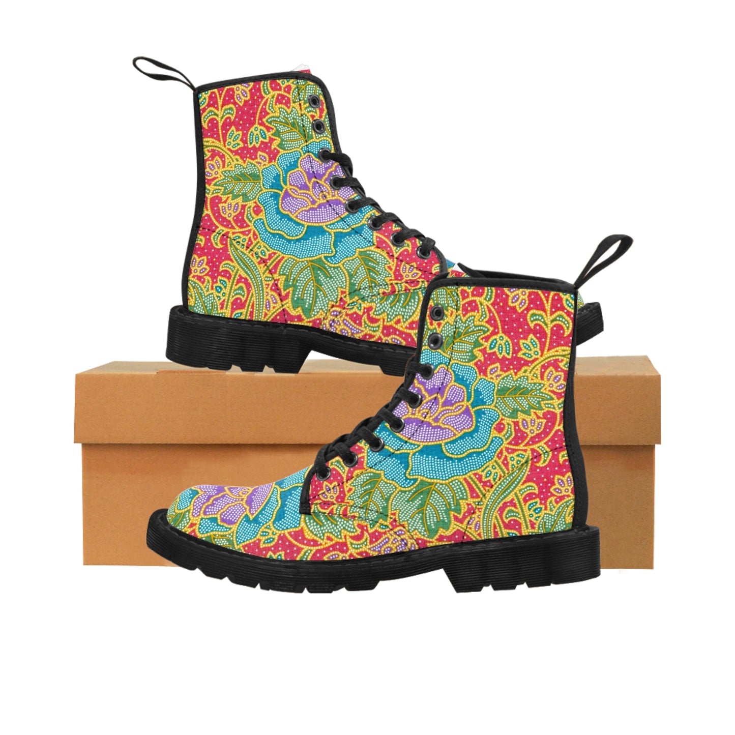 Green and red flowers - Inovax Men's Canvas Boots