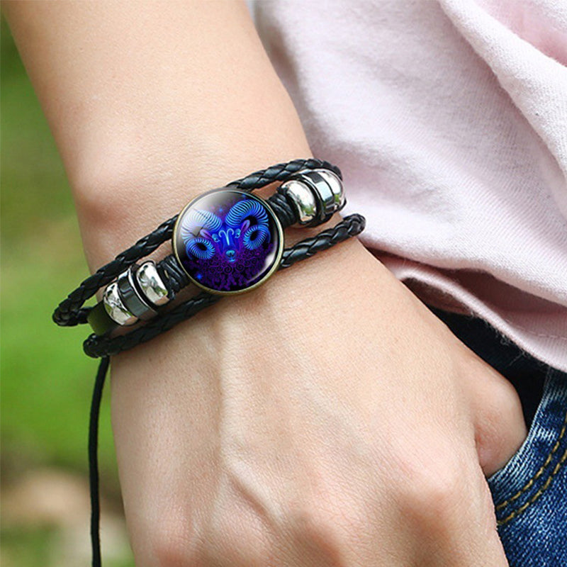 Pulsera de constelación del zodiaco Pulsera de diseño trenzado para hombres, mujeres y niños