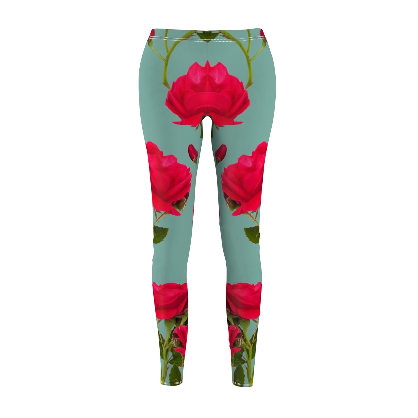 Red Flowers and blue - Inovax Women's cut & sew Casual Leggings