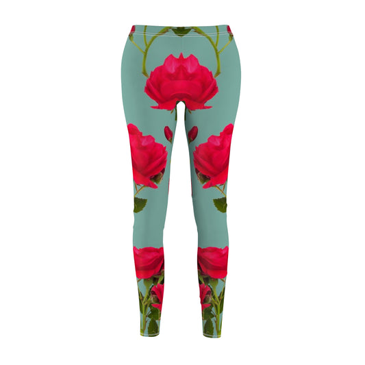 Fleurs rouges et bleus - Legging décontracté coupé-cousu Inovax pour femme