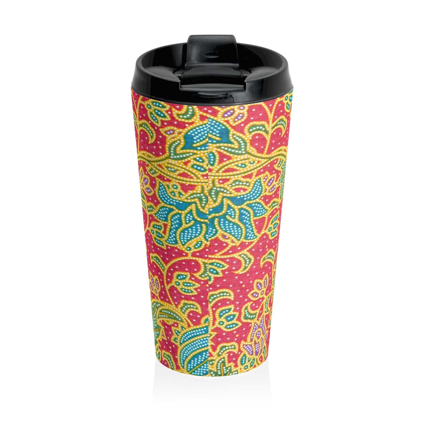 Fleurs vertes et rouges - Mug de voyage en acier inoxydable Inovax