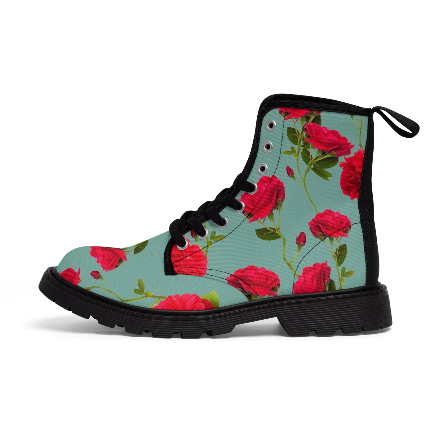 Red Flowers and blue - Inovax Men's Canvas Boots